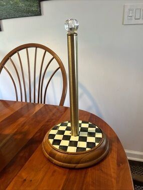 McKenzie Childs Brass and Wood Paper Towel Holder Checker